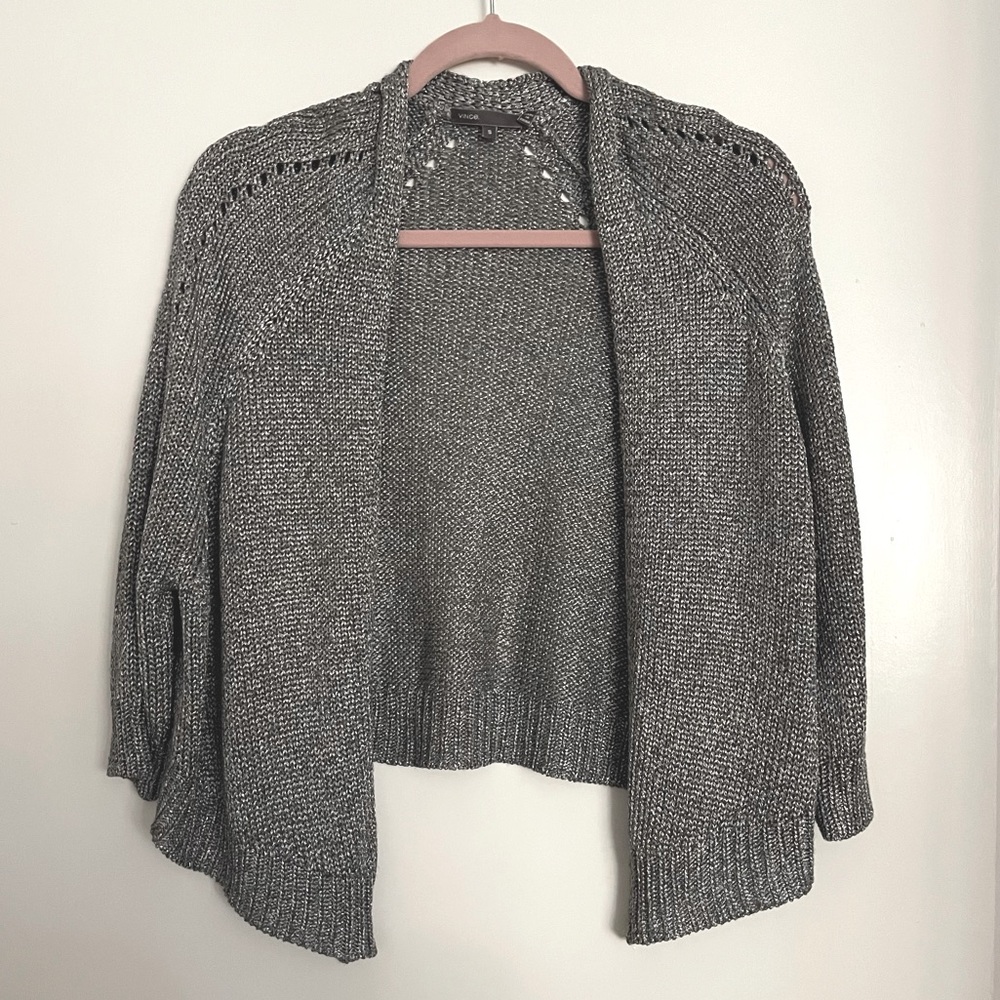 Vince Metallic Silver Open Front Sweater